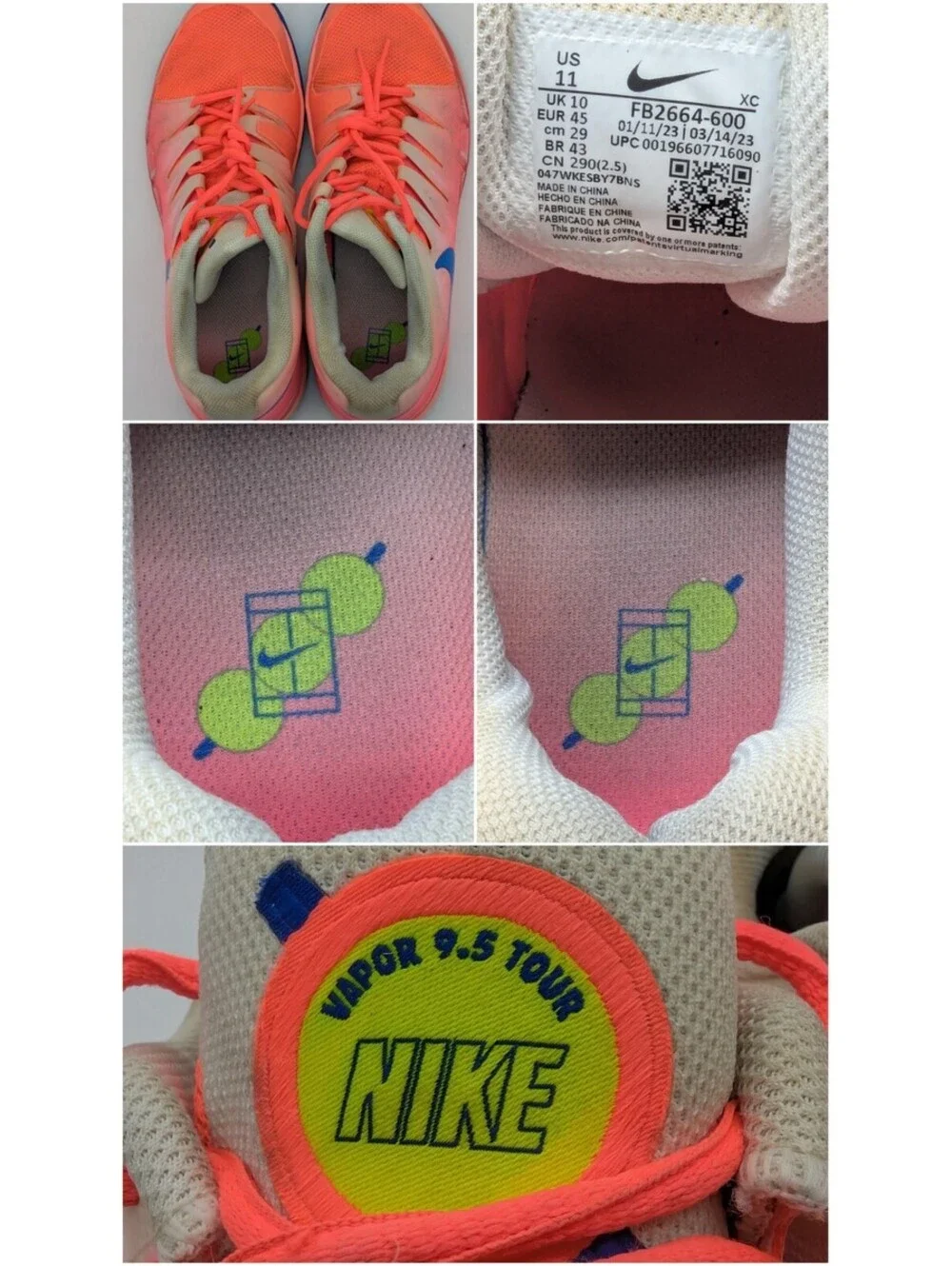 Nike Court Zoom Vapor Tour Hot Punch Pink Tennis Shoes Men's Size 11 FB2664-600